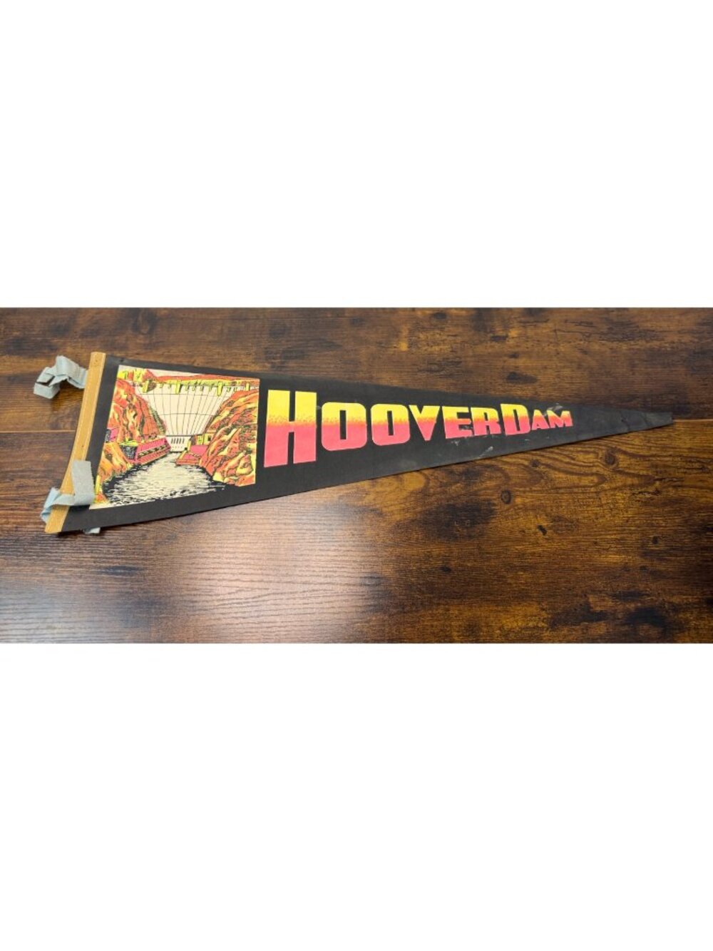 Vintage Hoover Dam Souvenir Felt Pennant With Colorful Graphic Design damaged